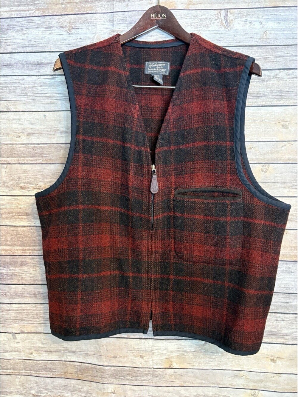 Banana Republic 1990's Vintage Plaid Wool 4 Pocket Workwear Vest Men's Size L
